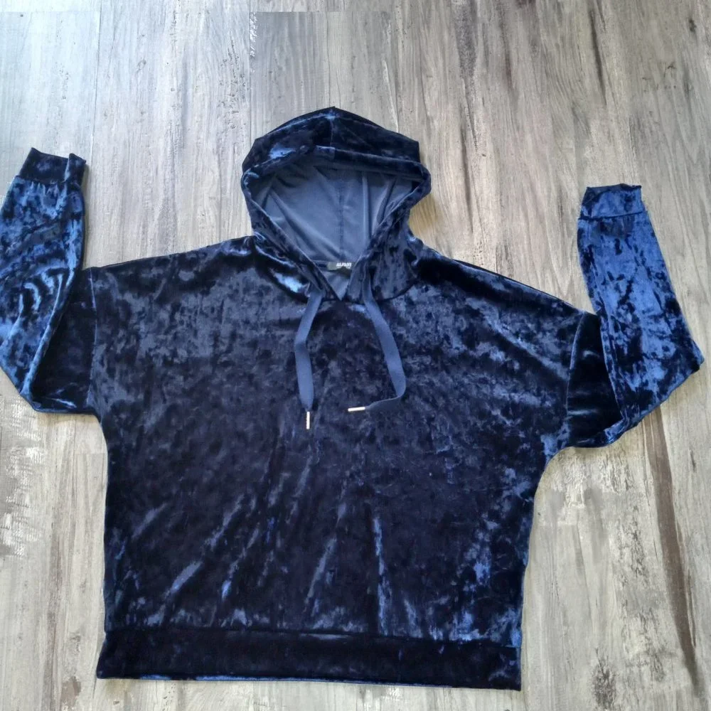Alfani Velvet Sleep Hoodie Women's Top Blue Size M